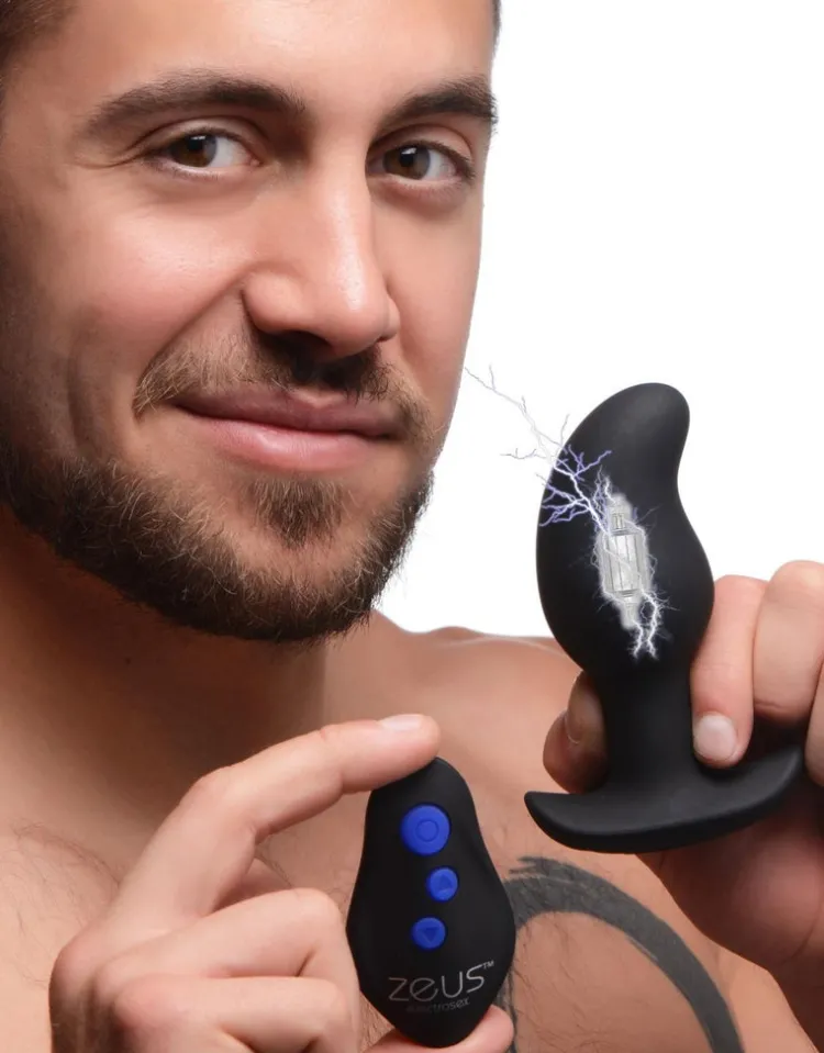Zeus Electrosex Electro Sex | Vibrating Butt Plugs>8X Volt Drop Vibrating and E-Stim Silicone Prostate Massager with Remote